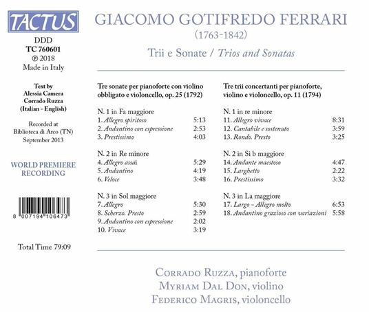 Trii e sonate - CD Audio di Giacomo Gotifredo Ferrari,Corrado Ruzza - 2