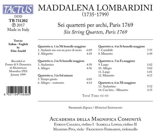 Sei quartetti per archi - CD Audio di Enrico Casazza,Maddalena Laura Lombardini Sirmen - 2
