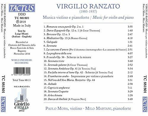 Musica per violino e pianoforte - CD Audio di Virgilio Ranzato,Paolo Mora,Milo Martani - 2