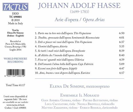 Arie d'opera - CD Audio di Johann Adolph Hasse,Mosaico,Elena de Simone - 2