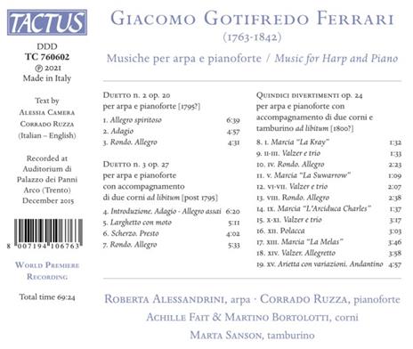 Musiche per arpa e pianoforte - CD Audio di Roberta Alessandrini,Giacomo Gotifredo Ferrari - 2