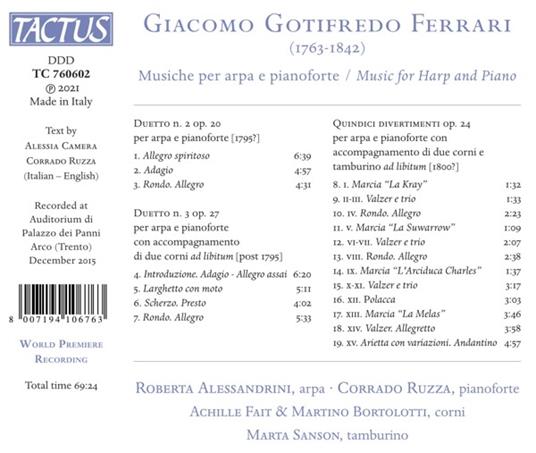 Musiche per arpa e pianoforte - CD Audio di Roberta Alessandrini,Giacomo Gotifredo Ferrari - 2