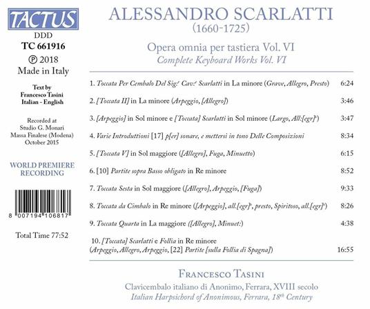 Music completa per tastiera vol.6 - CD Audio di Alessandro Scarlatti,Francesco Tasini - 2