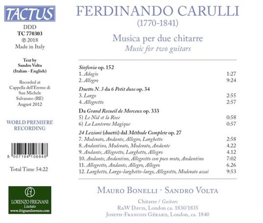 Musica per due chitarre - CD Audio di Ferdinando Carulli,Sandro Volta,Mauro Bonelli - 2