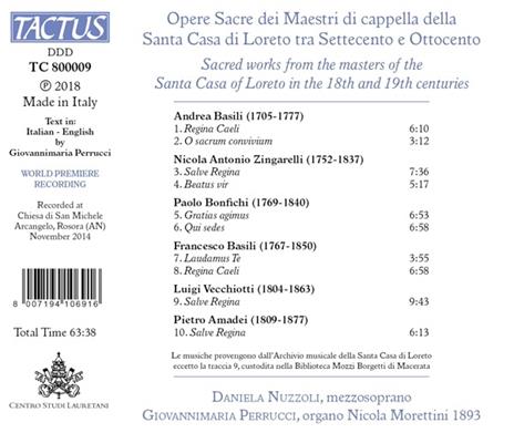 Opere Sacre dei Maestri di cappella della Santa Casa di Loreto tra '700 e '800 - CD Audio di Daniela Nuzzoli - 2