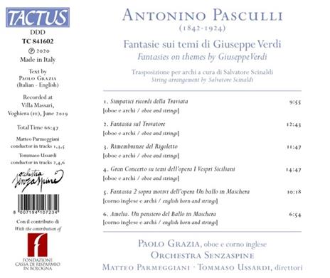 Fantasie Sui Temi di Giuseppe Verdi - CD Audio di Antonio Pasculli - 2