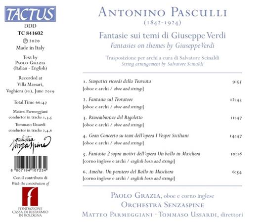 Fantasie Sui Temi di Giuseppe Verdi - CD Audio di Antonio Pasculli - 2