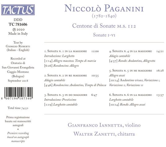 Centone di sonate - CD Audio di Niccolò Paganini,Gianfranco Iannetta - 2