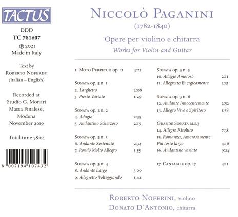 Musica per violino e chitarra - CD Audio di Niccolò Paganini,Roberto Noferini,Donato D'Antonio - 2