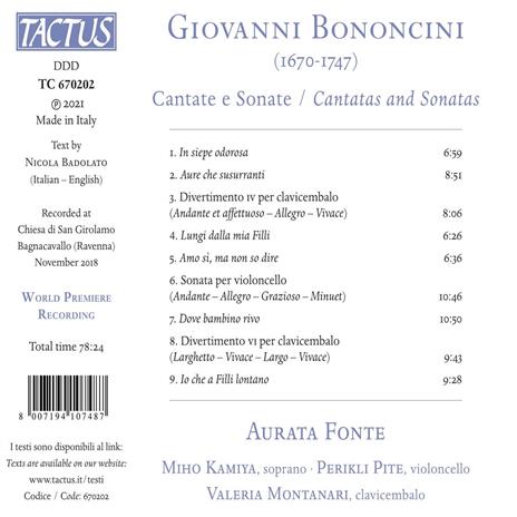 Cantate e Sonate - CD Audio di Giovanni Battista Bononcini,Aurata Fonte - 2