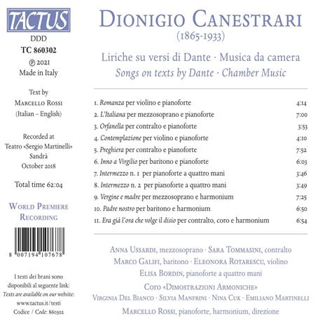 Liriche su versi di Dante - CD Audio di Dionigio Canestrari - 2