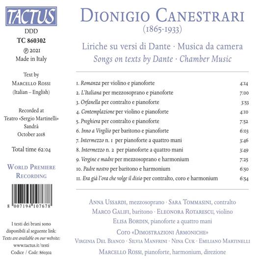 Liriche su versi di Dante - CD Audio di Dionigio Canestrari - 2