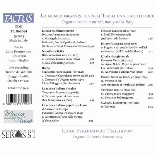 La musica organistica nell'Italia una e molteplice - CD Audio di Luigi Ferdinando Tagliavini - 2