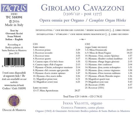 Musica completa per organo - CD Audio di Gerolamo Cavazzoni,Ivana Valotti - 2