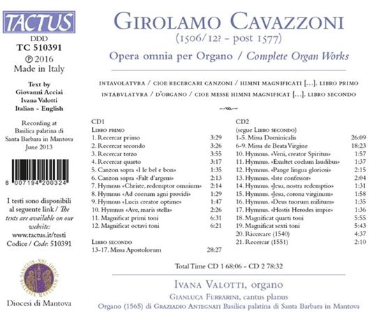 Musica completa per organo - CD Audio di Gerolamo Cavazzoni,Ivana Valotti - 2