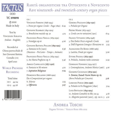 Rarità Organistiche Tra Ottocento E Novecento - CD Audio di Andrea Toschi - 2