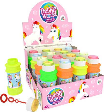Bolle di Sapone Unicorn Bubbles. Flacone Maxi 175 Ml Display 16 Pz