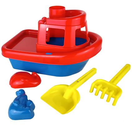 Rete Giochi Spiaggia Con Barca Grande Made In Italy Formine e Palette 2 Colori– No Pericolo Bambini 1 O 2 Anni – Mare , Piscina, Sabbiera – Divertimento E Colore In Sicurezza Rosso