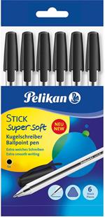 Penna a sfera Pelikan Stick Supersoft con inchiostro superscorrevole. Confezione 6 penne nere