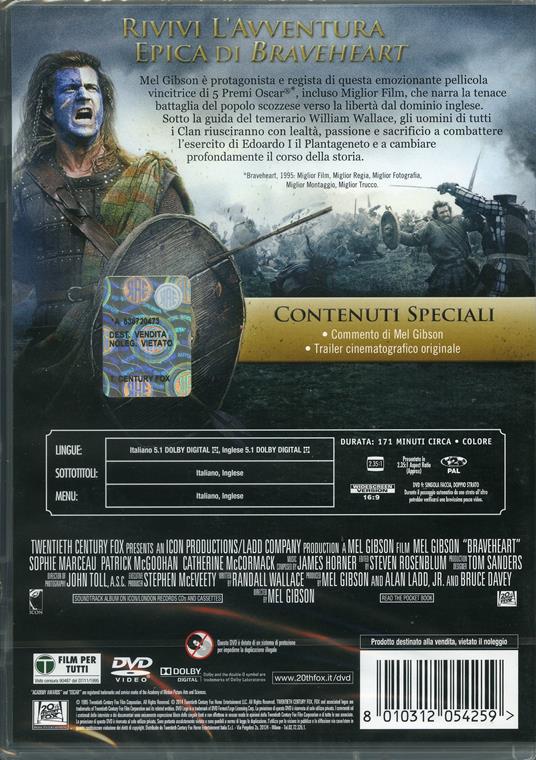 Braveheart<span>.</span> Edizione 20° anniversario di Mel Gibson - DVD - 2