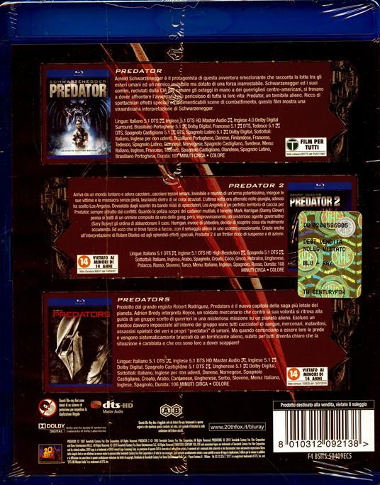 Predator Trilogy (3 Blu-ray) di Nimród Antal,Stephen Hopkins,John McTiernan - 2