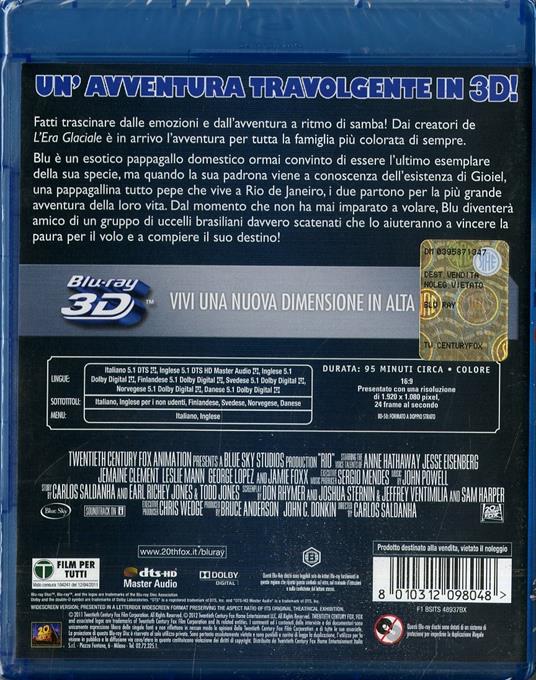 Rio 3D (Blu-ray + Blu-ray 3D)<span>.</span> versione 3D di Carlos Saldanha - Blu-ray + Blu-ray 3D - 2