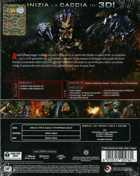 Predator 3D (DVD + Blu-ray + Blu-ray 3D) di John McTiernan - 2
