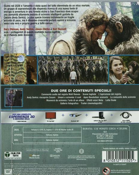 Apes Revolution. Il pianeta delle scimmie (Blu-ray + Blu-ray 3D) di Matt Reeves - Blu-ray + Blu-ray 3D - 2