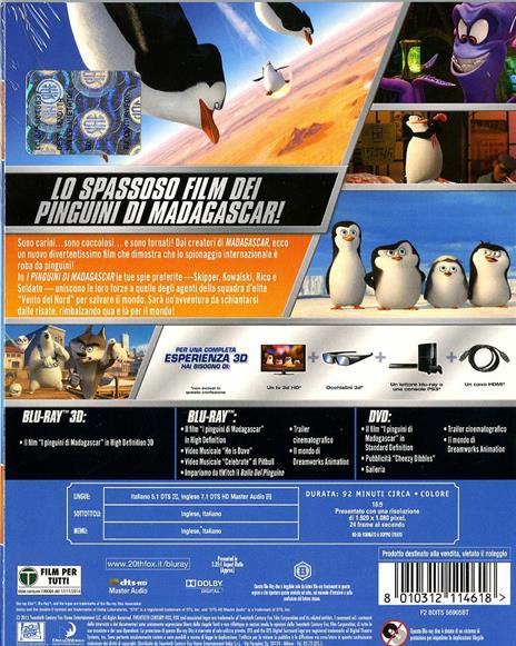 I pinguini di Madagascar 3D (DVD + Blu-ray + Blu-ray 3D) di Eric Darnell,Simon J. Smith - 2