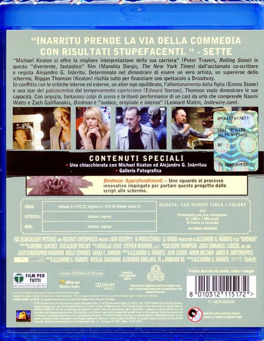Birdman o L'imprevedibile virtù dell'ignoranza di Alejandro González Iñárritu - Blu-ray - 2