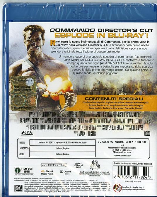 Commando. Director's Cut (Blu-ray) di Mark L. Lester - Blu-ray - 2