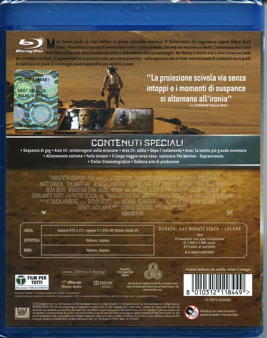 Sopravvissuto. The Martian di Ridley Scott - Blu-ray - 2
