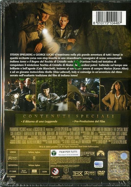 Indiana Jones e il Regno del Teschio di Cristallo (1 DVD) di Steven Spielberg - DVD - 2