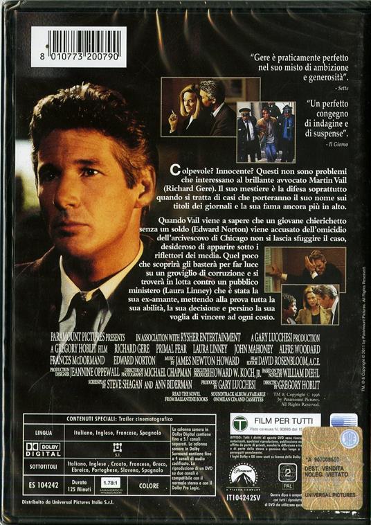 Schegge di paura di Gregory Hoblit - DVD - 2