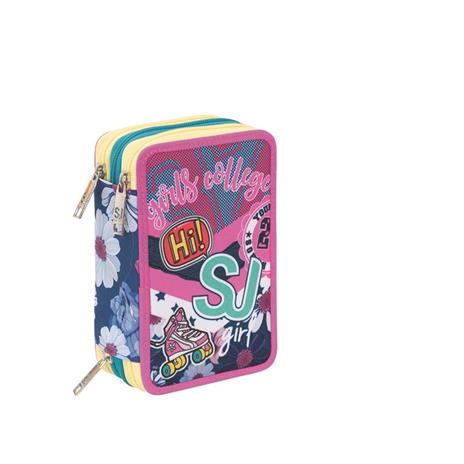 Astuccio accessoriato 3 zip Seven SJ Gang Girl Pinky College Candy Fuxia