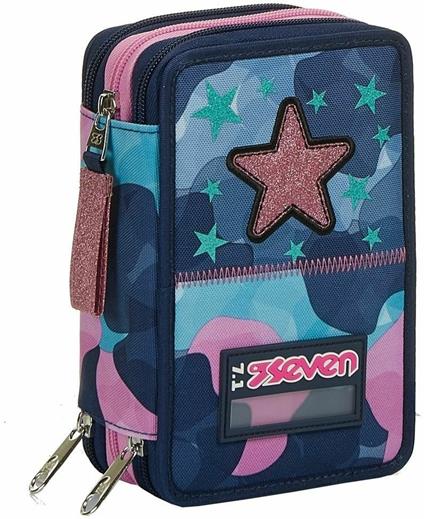 Astuccio 3 zip Seven 7.1 Charming Girl Blu - 12,5x20x7 cm
