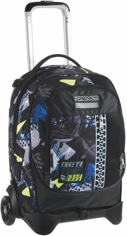 Zaino scuola Trolley Jack-2wd Seven Rushover Boy, Jet Black, 34 lt - 37 x 51 x 27 cm