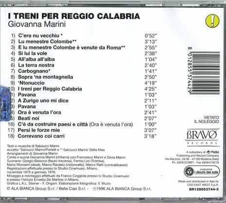 I treni per Reggio Calabria - CD Audio di Giovanna Marini - 2
