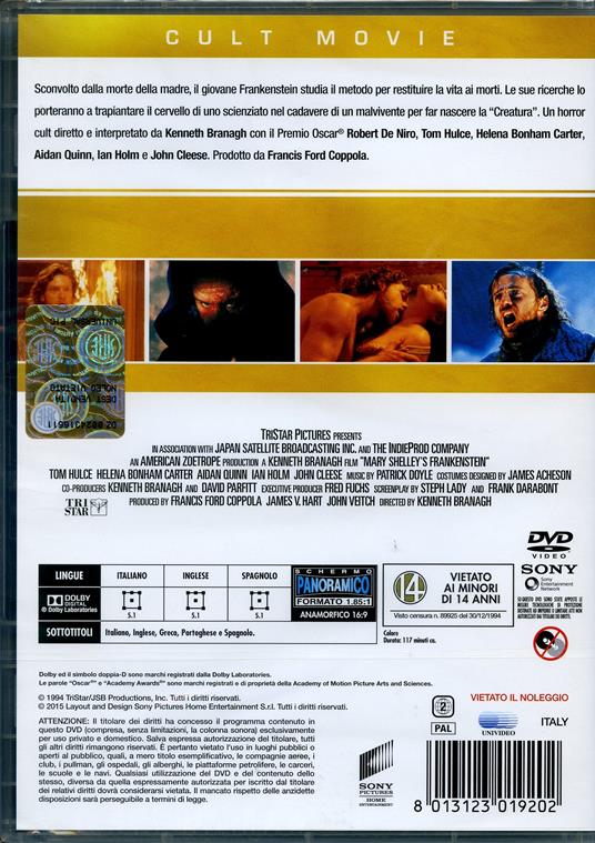 Frankenstein di Mary Shelley di Kenneth Branagh - DVD - 2