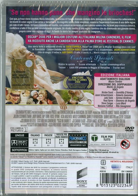 Marie Antoinette di Sofia Coppola - DVD - 2