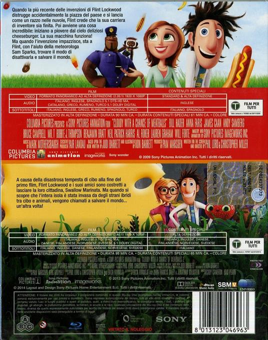 Piovono polpette 1 - 2 (2 Blu-ray) di Cody Cameron,Phil Lord,Chris Miller,Kris Pearn - 2