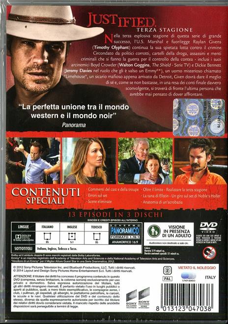 Justified. Stagione 3 (3 DVD) di Adam Arkin,Jon Avnet,Peter Werner,John Dahl - DVD - 2