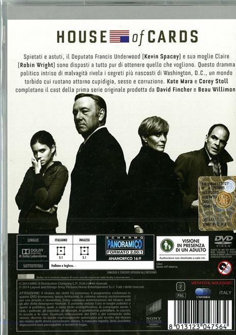 House of Cards. Stagione 1 (Serie TV ita) (4 DVD) di James Foley,Carl Franklin,Allen Coulter - DVD - 2