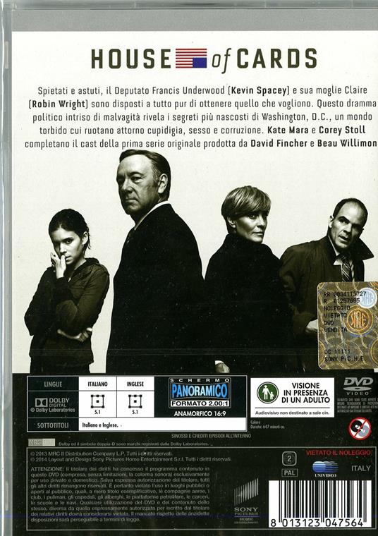 4 DVD COFANETTO SERIE TV con Kevin Spacey HOUSE OF CARDS STAGIONE 2 