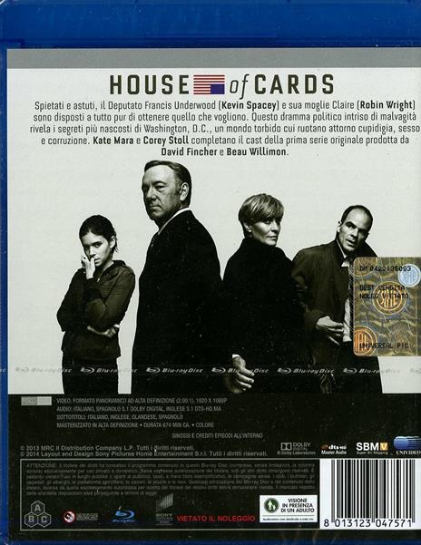 House of Cards. Stagione 1 (Serie TV ita) (4 Blu-ray) di James Foley,Carl Franklin,Allen Coulter - Blu-ray - 2