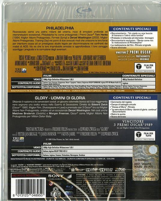 Philadelphia. Glory. Uomini di gloria (2 Blu-ray) di Jonathan Demme,Edward Zwick - 2