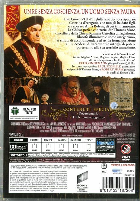 Un uomo per tutte le stagioni di Fred Zinnemann - DVD - 2