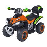 E-Spidko Quad elettrico 6V 4.5AH colore arancio, mis. 79 x 46 x 41 cm, accensione con effetti sonori, retromarcia, fari LED anteriori, paramani, bauletto posteriore, portata massima 20 kg, durata batterie 1-2 ore