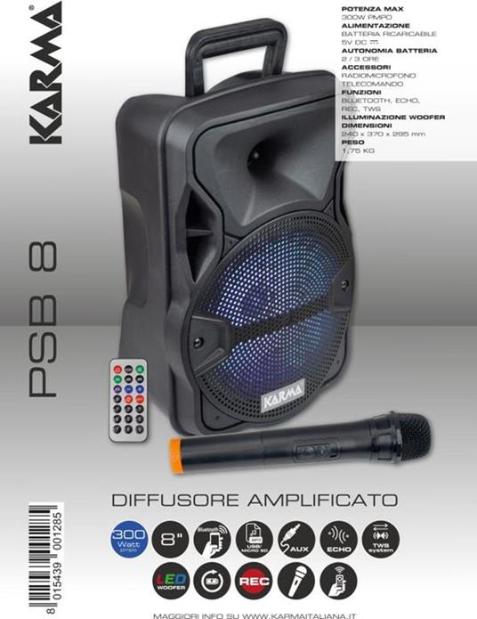 Diffusore Amplificato 300w Bluetooth con Radiomicrofono - 3