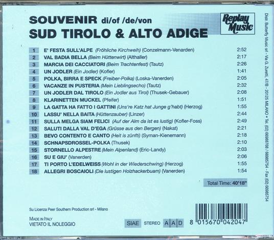 Souvenir di Sud Tirolo e Alto Adige - CD Audio - 2